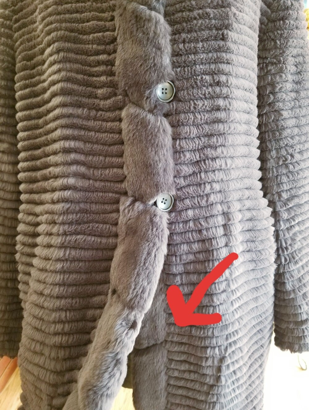 Reversible Rabbit Fur Coat With Hood in Gray - Picture 7 of 12